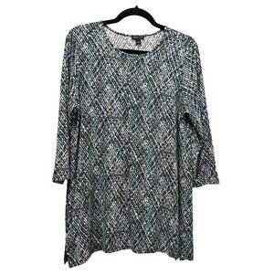 J.Jill Wearever Collection Size M Top 3/4 Sleeves Blue Black Pattern Side Slits
